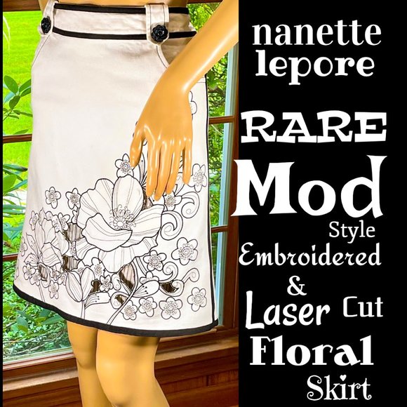 Nanette Lepore Dresses & Skirts - ▪️NANETTE LEPORE▪️Mod Floral Embroidered Laser Cut Pocket Skirt